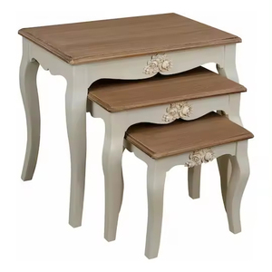 French Shabby Chic Coffee <strong>Table</strong> Set of 3 <strong>Nesting</strong> Side <strong>Table</strong> Wooden <strong>End</strong> <strong>Table</strong> for Home Furniture - Product Image 1