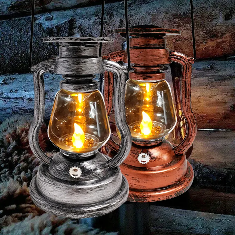 Automatically Open At Night Solar Garden Light Flameless Antiqued Copper Flickering Lantern Outdoor Solar Oil Lantern Lighting