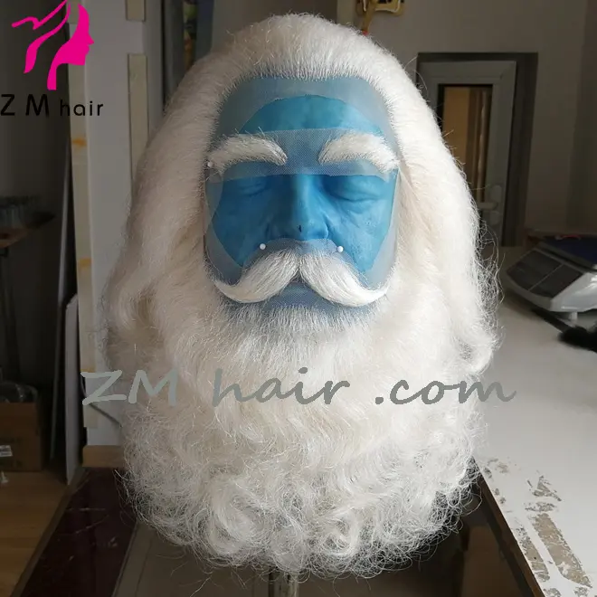 ZM Hair 2020 new custom made smooth yak hair santa claus full lace wig beard set