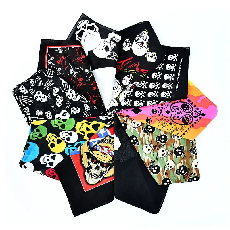 Mode Hiphop Street Skull Vierkante Sjaal Katoen Unisex Jurk Hoofddoek Groothandel Vierkante Halloween Ghost Printed Bandana