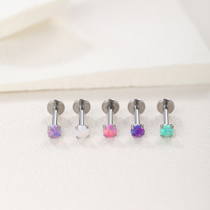 G23 titanyum 2mm 3mm Opal üst dahili dişli pençe ayarı Labret Monroe dudak çıtçıt sarmal kıkırdak Tragus küpe Piercing - Product Image 4