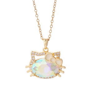 Kadınlar için karikatür pembe Rhinestone Hello Kitty kedi kolye kız öğrenci moda klavikula zincir takı hediyeler
