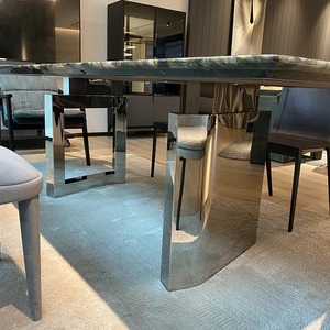 Blue <strong>Jade</strong> Luxury Dining Table Natural Sapphire Marble Rectangular Light High-End High-<strong>Class</strong> Glass Dining Room Furniture Panel - Product Image 5