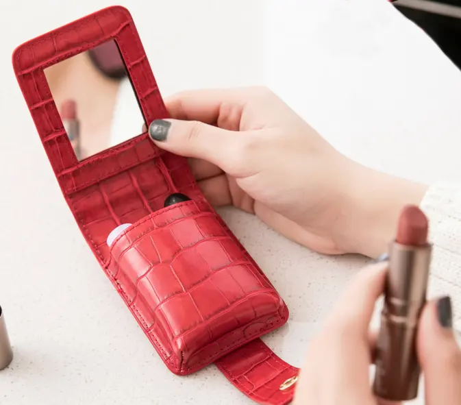 Tùy Chỉnh Da Mini Lipstick Pocket Bag Trường Hợp Với Gương Túi Mỹ Phẩm