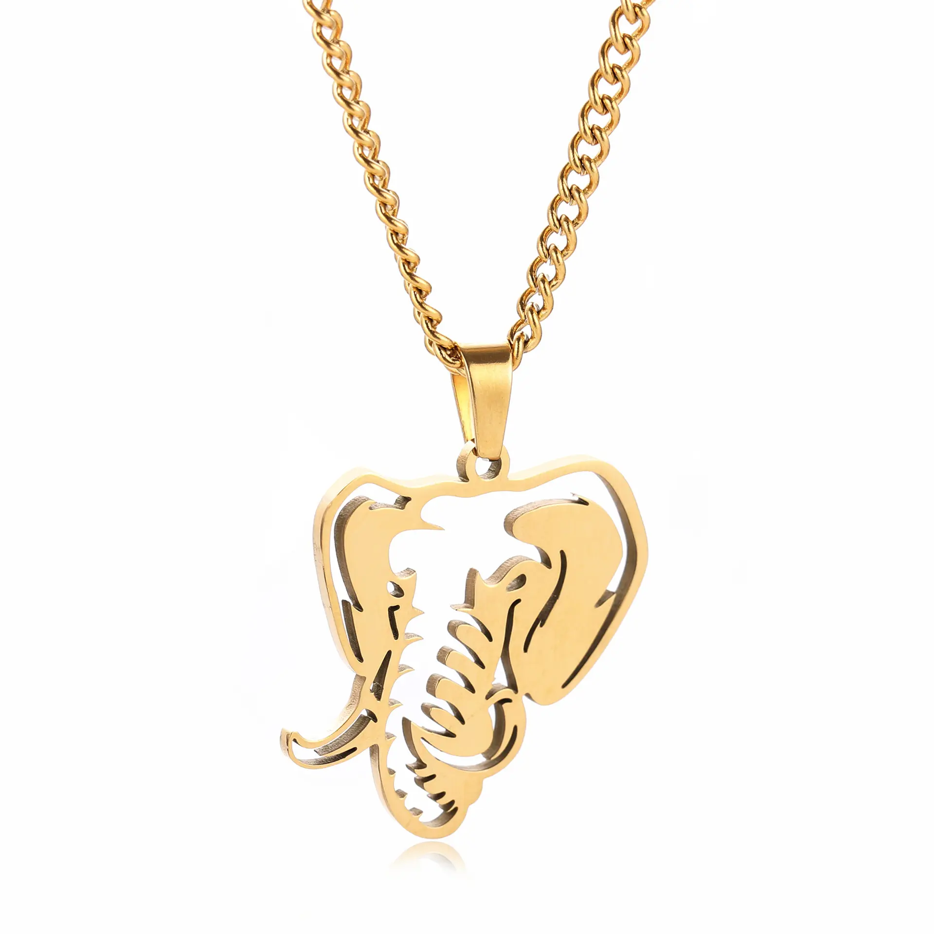 2024 New European and American Personality Dominant Laser Cutting Stainless Steel Hollow Animal Elephant Pendant Necklace
