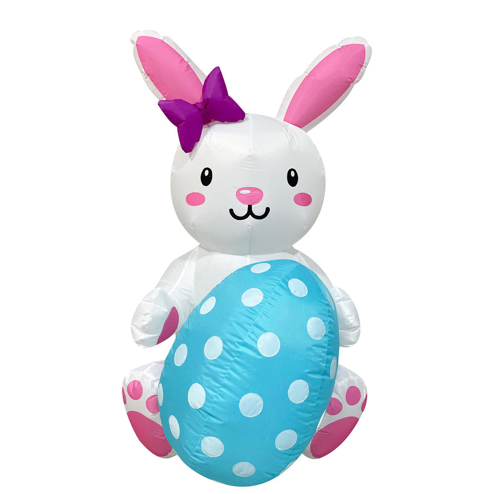 Conejo blanco inflable 4FT que sostiene el huevo de Pascua
