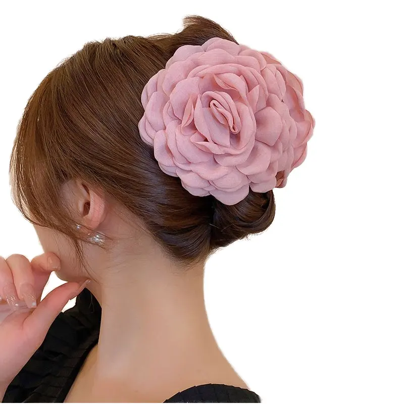 9 cm handgefertigter Stoff Blumenhaar-Krauenclip elegante Rose große Blume Haihaar-Clips für Damen