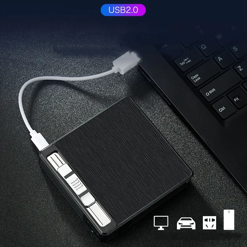 KY 2024 New Design Aluminum Alloy Electronic Portable Usb Charging Lighter Cigarette Case Box Lighter