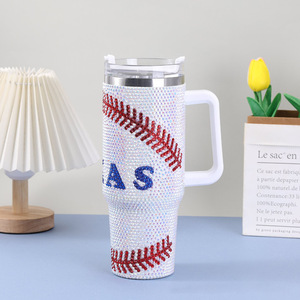 4 renkler oyun günü spor beyzbol Tumblers elmas 40oz paslanmaz çelik köpüklü amerikan bayrağı Bling Rhinestone bardaklar - Product Image 4