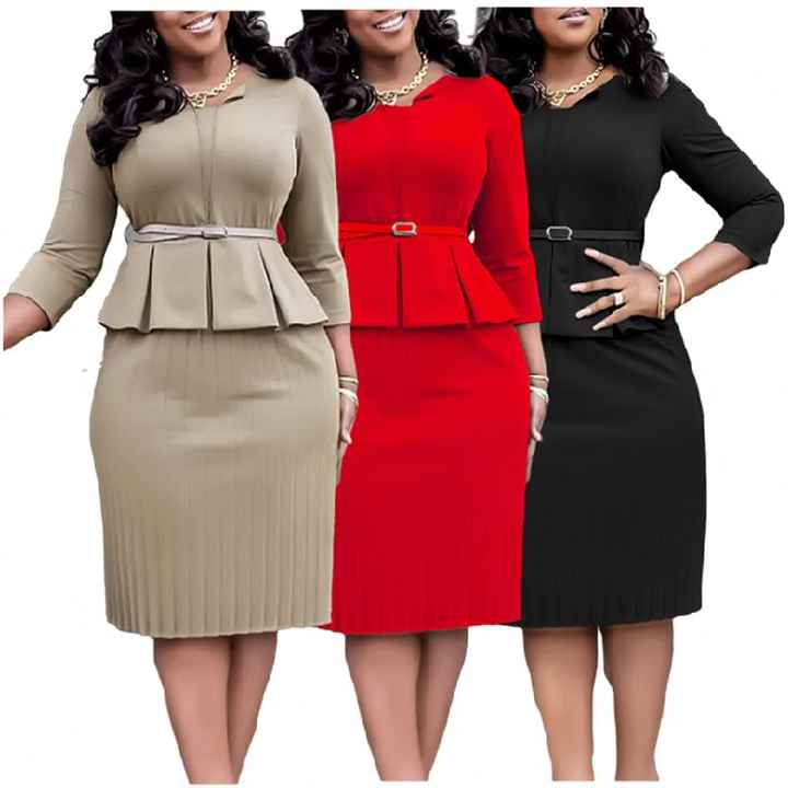 D3255 Latest Design Winter Career Dresses V-neck High Waist Slim Pencil Ruffle Dresses Women Lady Elegant Ladies Office Dress