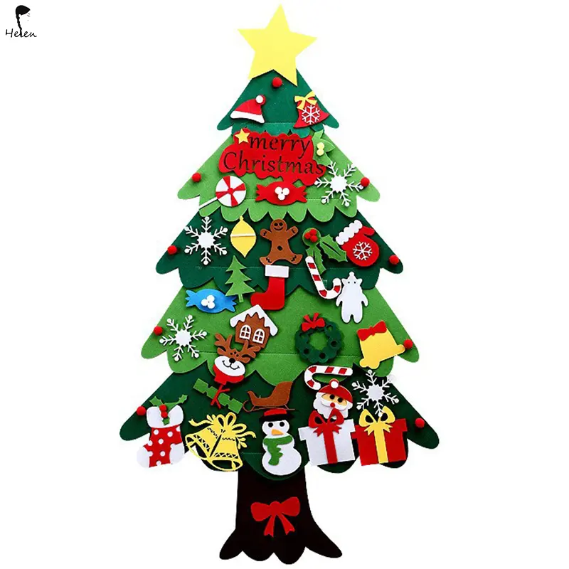 Juego de árbol de Navidad de fieltro DIY de alta calidad para niños árbol de Navidad decoración extraíble Banner hogar Navidad Gif