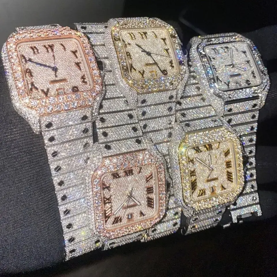 Hip Hop Bust down 41MM Mens Iced Out Branded Assista Honeycomb Setting vvs Moissanite Assista hip hop ice out relógio de luxo