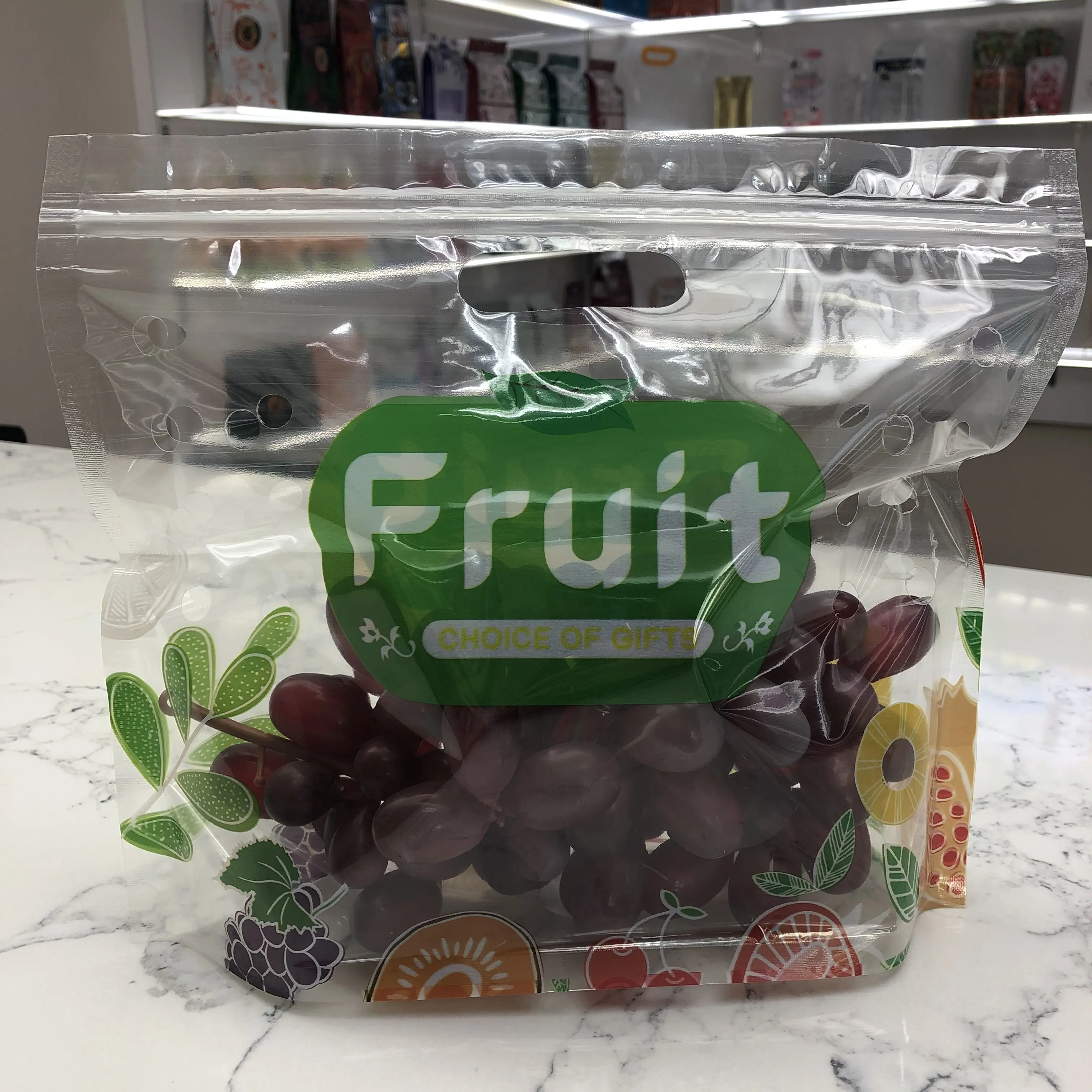 Vendite on-Line di Sacchetto di Plastica di Imballaggio di Frutta Borse per Uva Banana Verdura Stand Up Sacchetti di Plastica per Alimenti