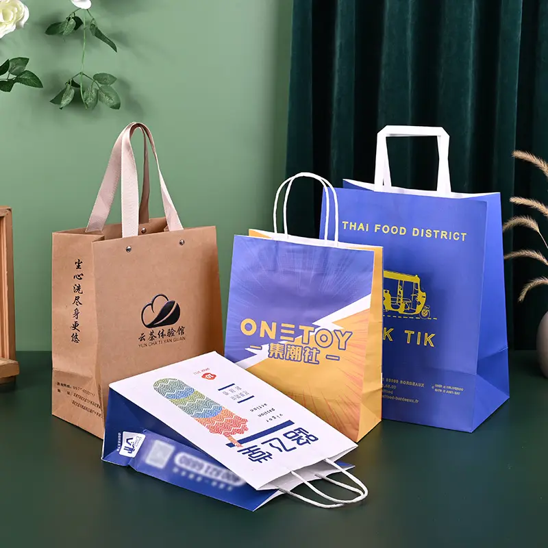 Custom Eco Friendly marrone regalo da asporto di carta Kraft sacchetti di imballaggio con il proprio Logo Bolsas De Papel Kraft Bag