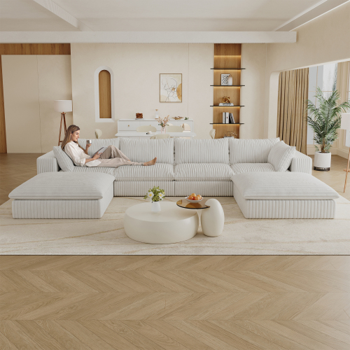4 places + 2 poufs (Blanc) : 400,3(L)x200,2(l)x61,0(H) cm, 122,0 kg