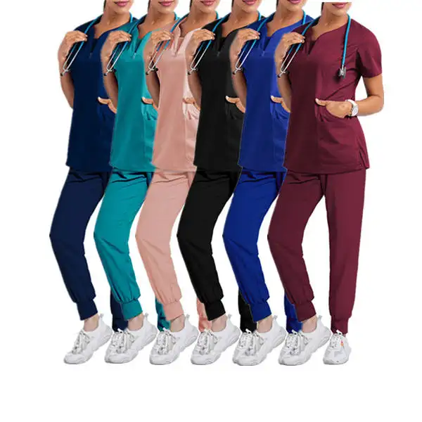 Est seller-uniforme de hospital para mujer, pantalones elásticos con logo personalizado, con cremallera