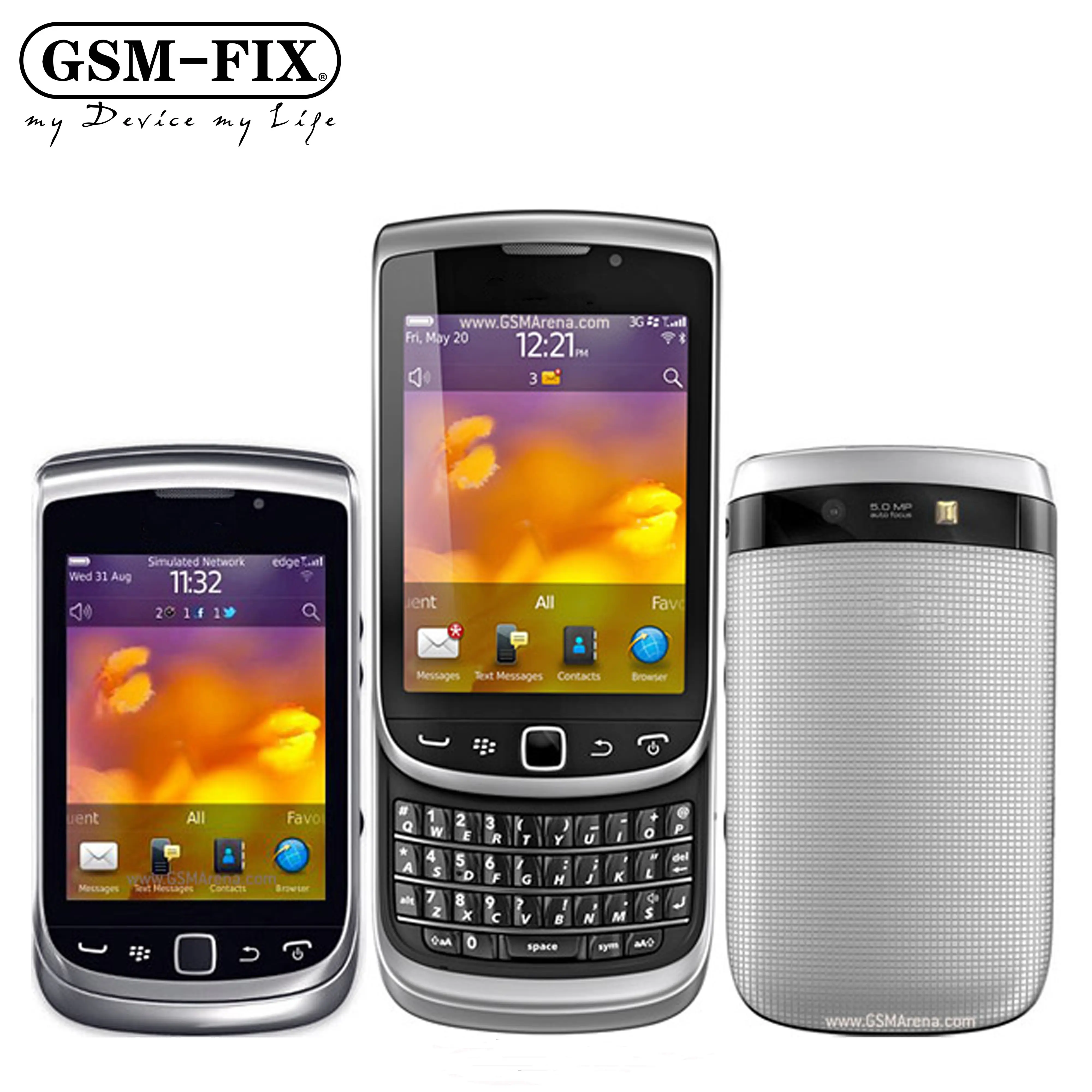 GSM-FIX ban đầu cho BLACKBERRY TORCH 9800 3G 3.2 "5MP máy ảnh 8GB ROM qwerty Bàn phím mở khóa điện thoại di động