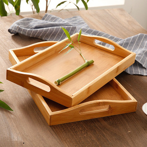 带手柄的长方形木质食品托盘多用拼盘竹子餐盘托盘 - Product Image 2