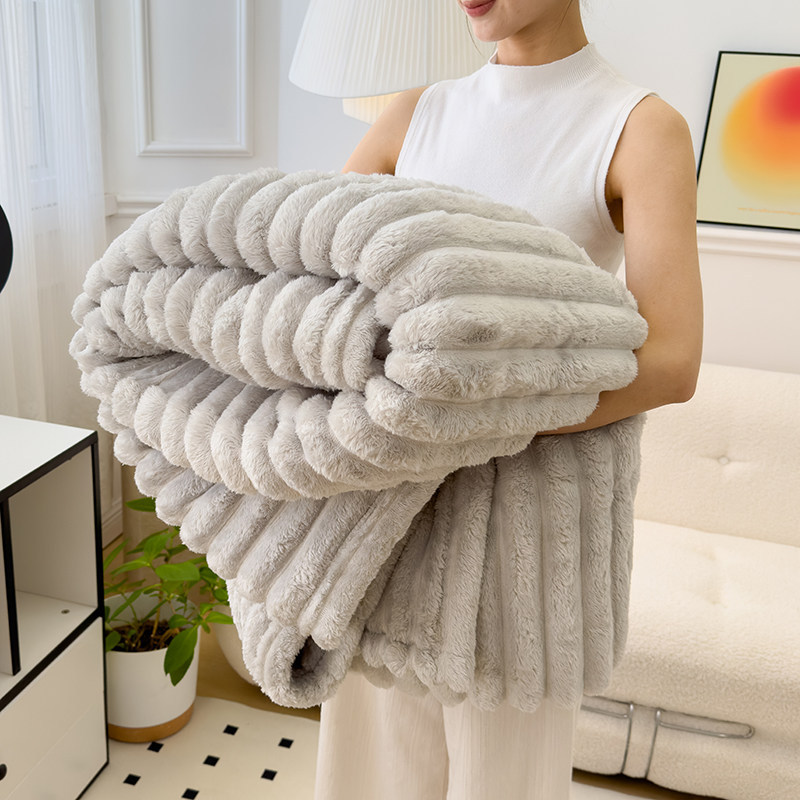 high-weight rabbit fur plush-silver gray blanket