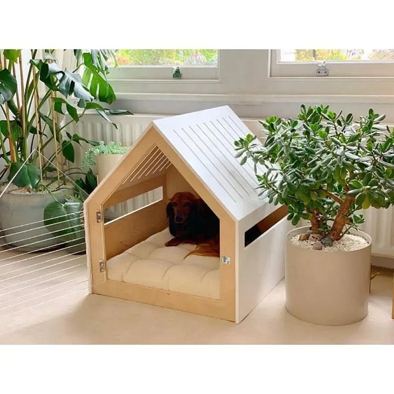 Wooden Indoor Modern White Dog Cat House With Acrylic Door Pet Furniture Indoor Dog House Kennel