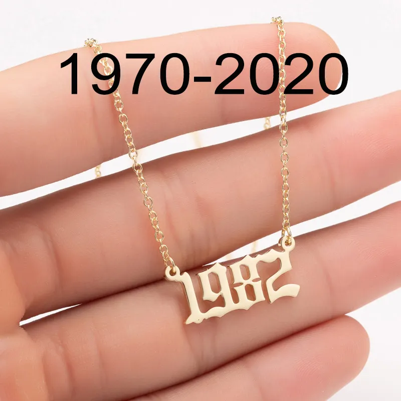 Collar de acero inoxidable 1980 a 2022, colgante con número de año de nacimiento dorado de 18K, personalizado, año árabe e inglés