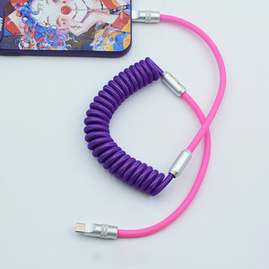 Type <strong>C</strong> to Type <strong>C</strong> Coiled Cable 1m Spring QC Charging Type <strong>C</strong> Data Charger Cable for Android Mobile Phone - Product Image 2