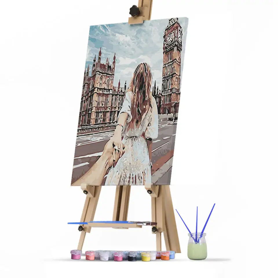 Impresión paisaje urbano Londres Big Ben paisaje chica foto personalizada pinturas acrílicas Diy pintura por números