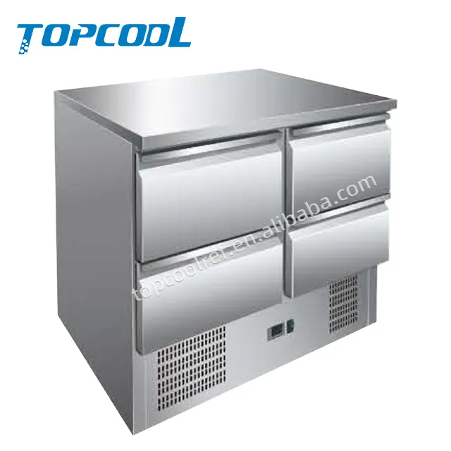 Topcool Comercial Aço Inoxidável 4 Gavetas Resfriamento Estático Salad Bar Banco De Trabalho