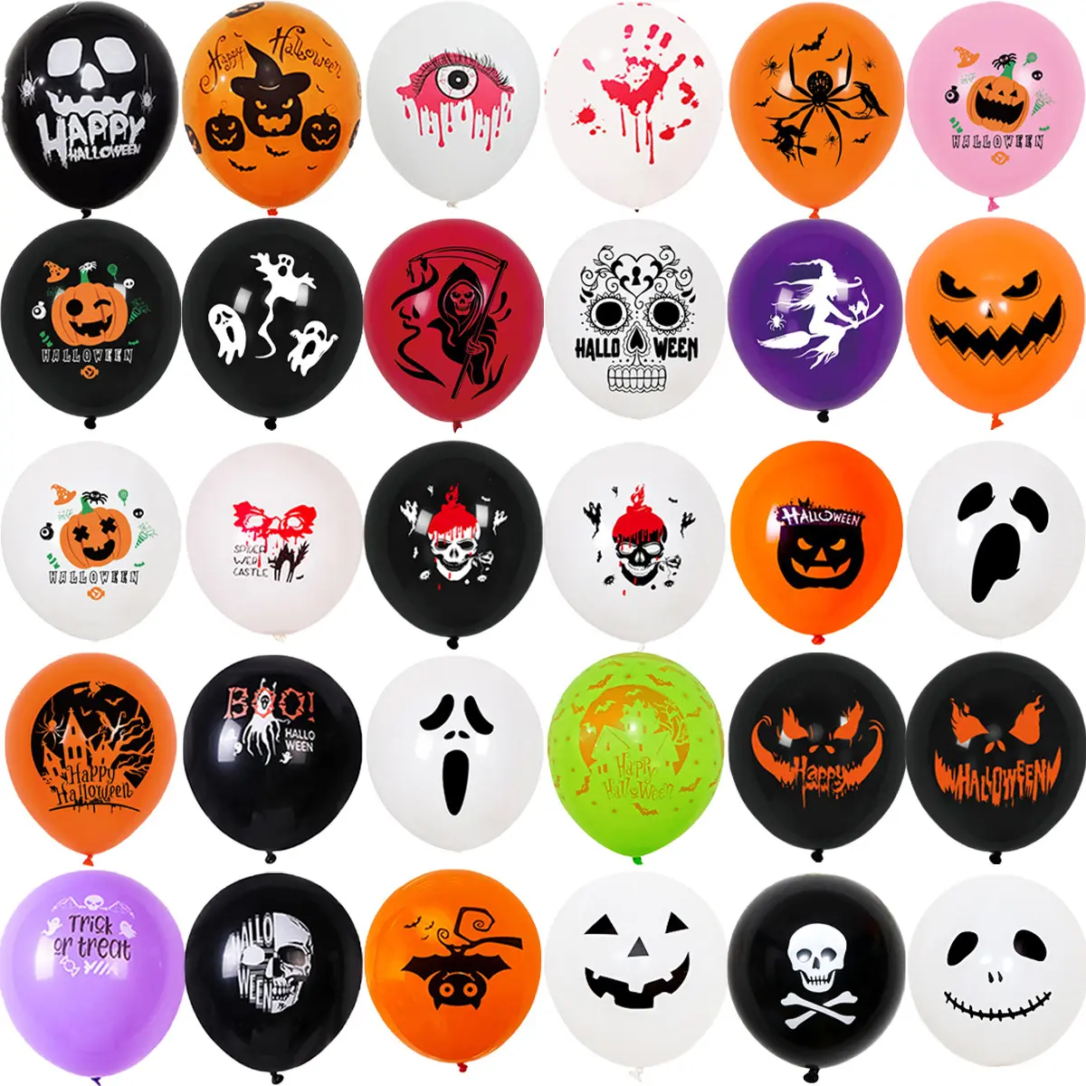 50Pcs palloncini di Halloween disegni multipli 12 pollici nero arancione bianco fantasma faccia palloncini in lattice decorazioni per la festa di Halloween