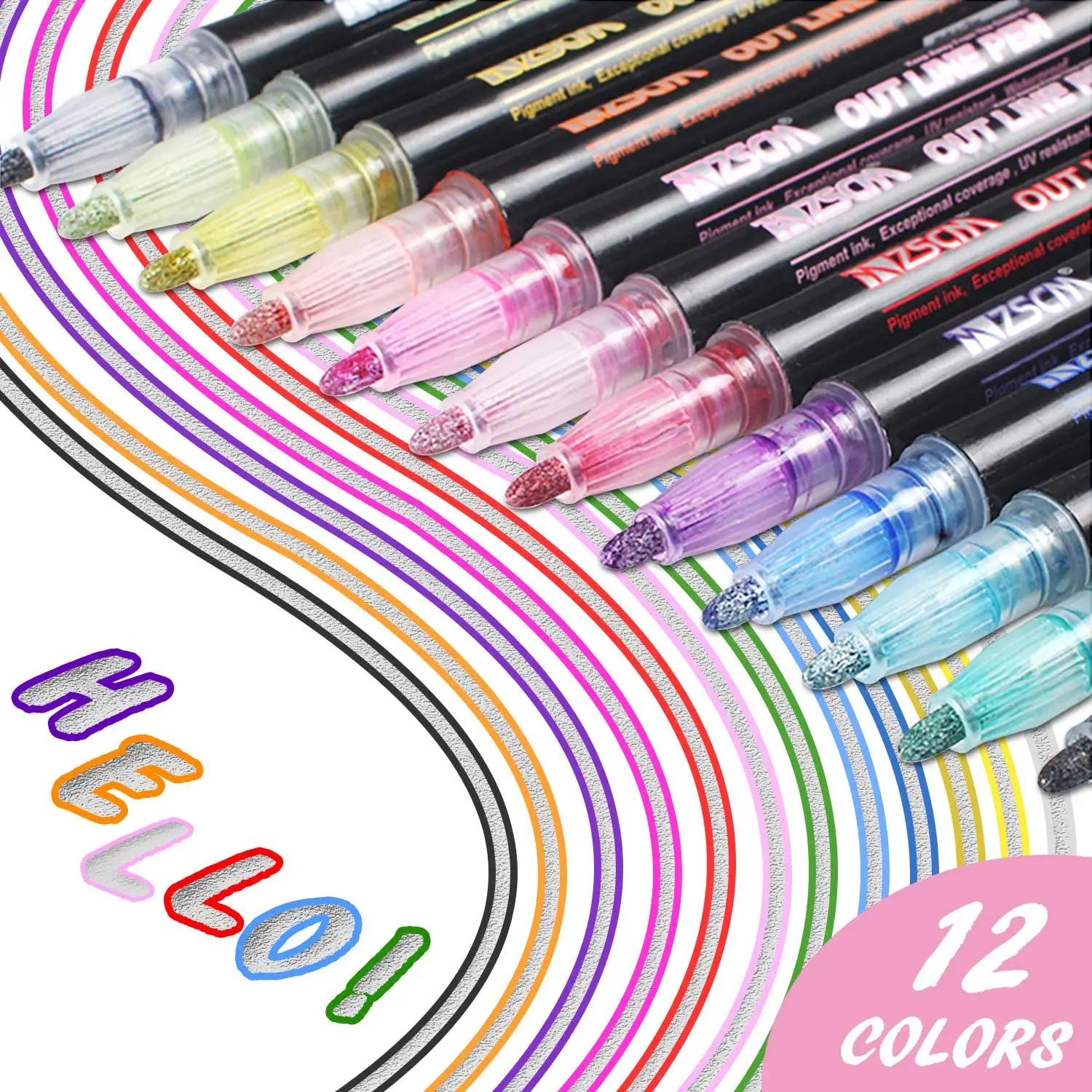 12 Colors Metallic Marker Outline Pen Glitter Colorful DIY Album Scrapbooking Marker Pen for Christmas Drawing Painting Set