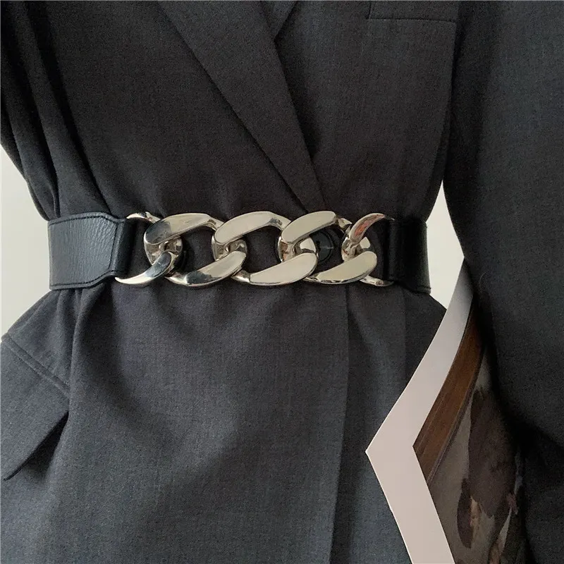 Hochwertige Stretch Cummerbunds Damen mantel Ketting Riem Bund Goldkette gürtel elastische silberne Metall Hüftgurte für Frauen