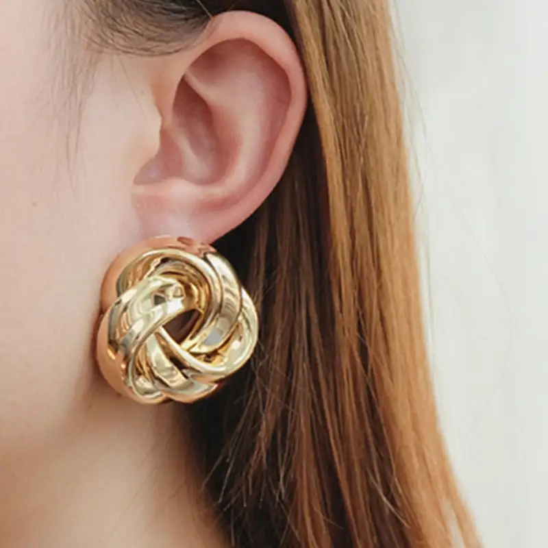 Grande boucles d'oreilles Vintage en métal torsadé pour femmes, grande bijoux, pendentif torsadé, breloque, couleur or et Maxi, spirale, torsadée