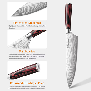 3pcs thép không gỉ Damascus Mô hình nhà bếp dao đặt 8 ''đầu bếp 7'' Nakiri 3.5 ''gọt dao Hộp Quà Tặng bằng gỗ xử lý sắc nét - Product Image 6