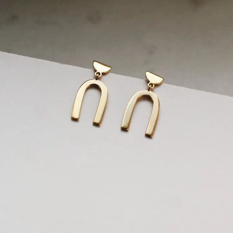 Anting Geometris Wanita, Perhiasan Trendi 18K Lapis Emas Stainless Steel Lengkungan Geometris Perhiasan Minimalis