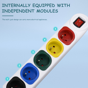 Colored <strong>Extension</strong> <strong>Socket</strong> With <strong>Multiple</strong> Switched Plugs 5 Gang French Power Strip Copper Material Electric <strong>Socket</strong> - Product Image 4