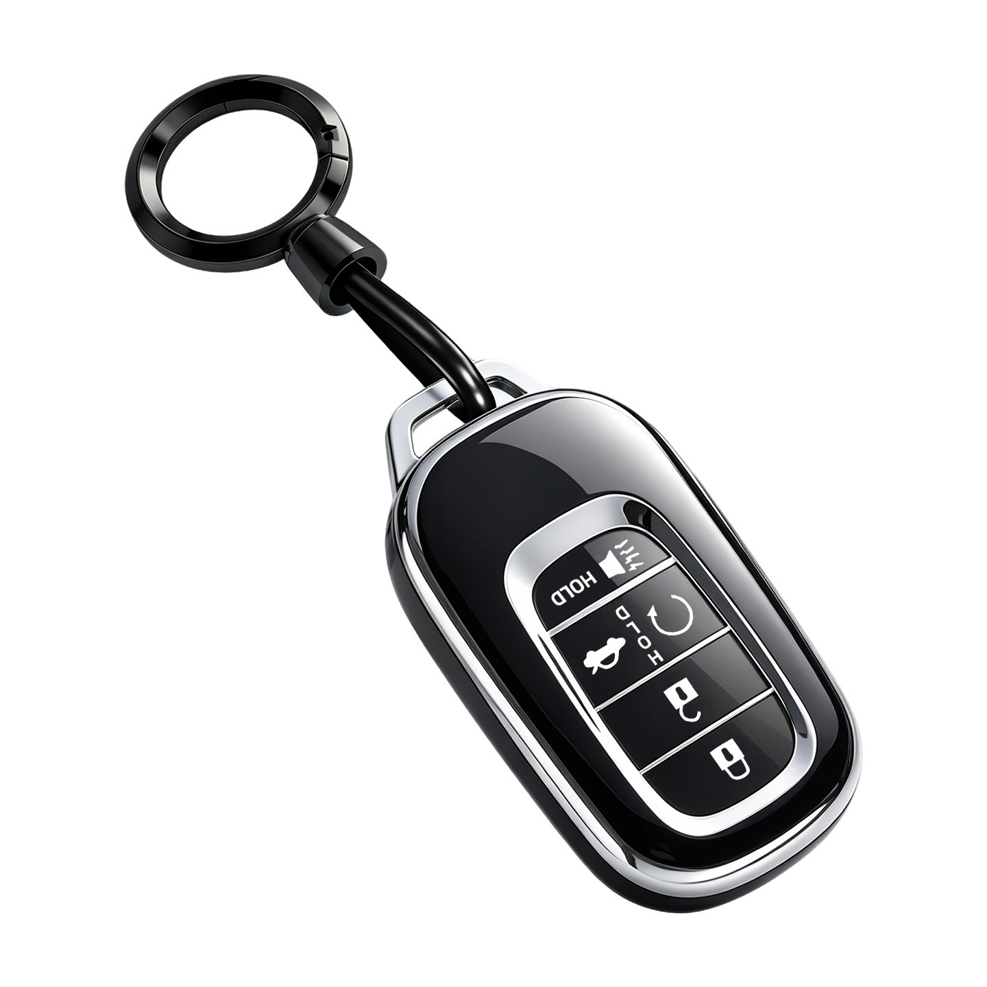 G-style 5-button key fob-black body-silver trim-convenient clip