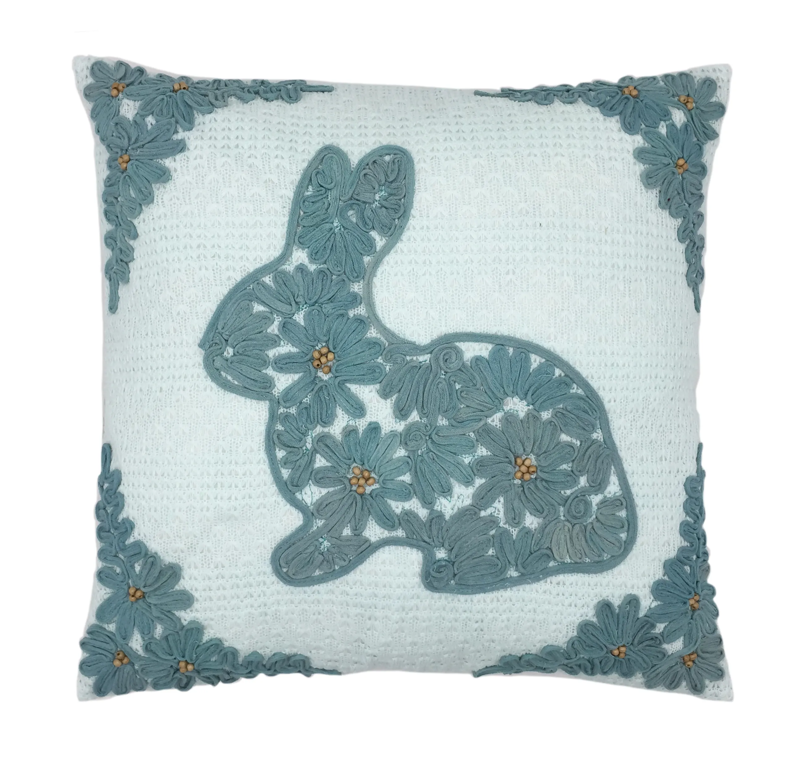 Housse d'oreiller décorative lapin brodé avec perles, coussin pour pâques, vente en gros,