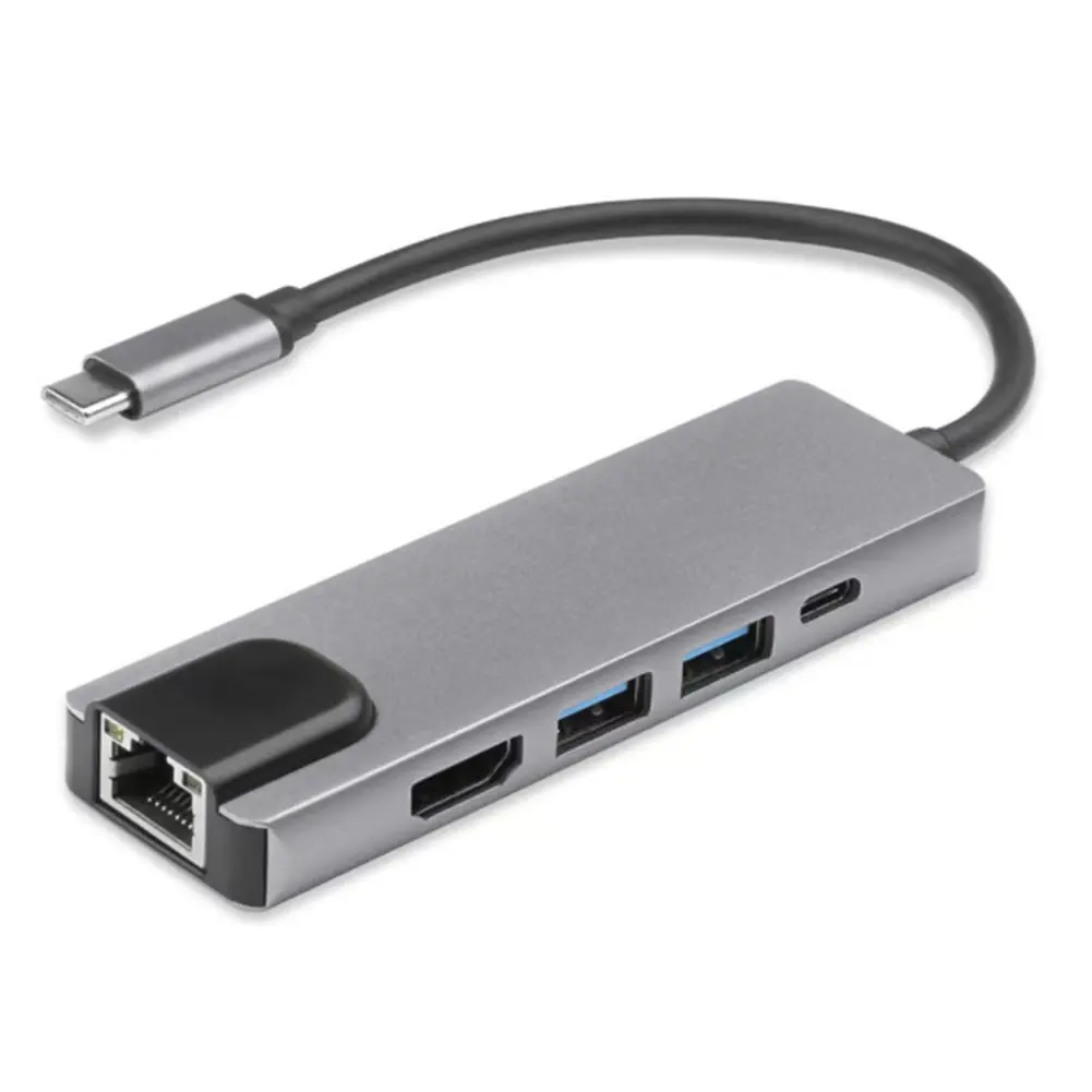 OEM Universal 5 in 1 Type C ไปยัง HDTV/Rj45/HUB/PD/USB3.0 Docking Station Converter ใช้ได้กับ macbook/ โมบาย/แล็ปท็อป