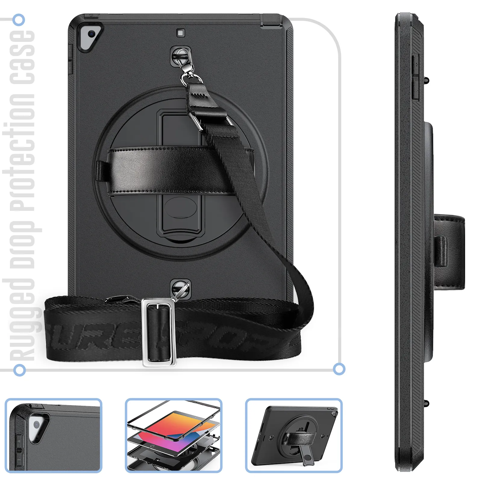 Universal Full protective shockproof Case Cover 3-layer Protective Case with Shoulder Strap for ipad 10.2/10.5 Inches