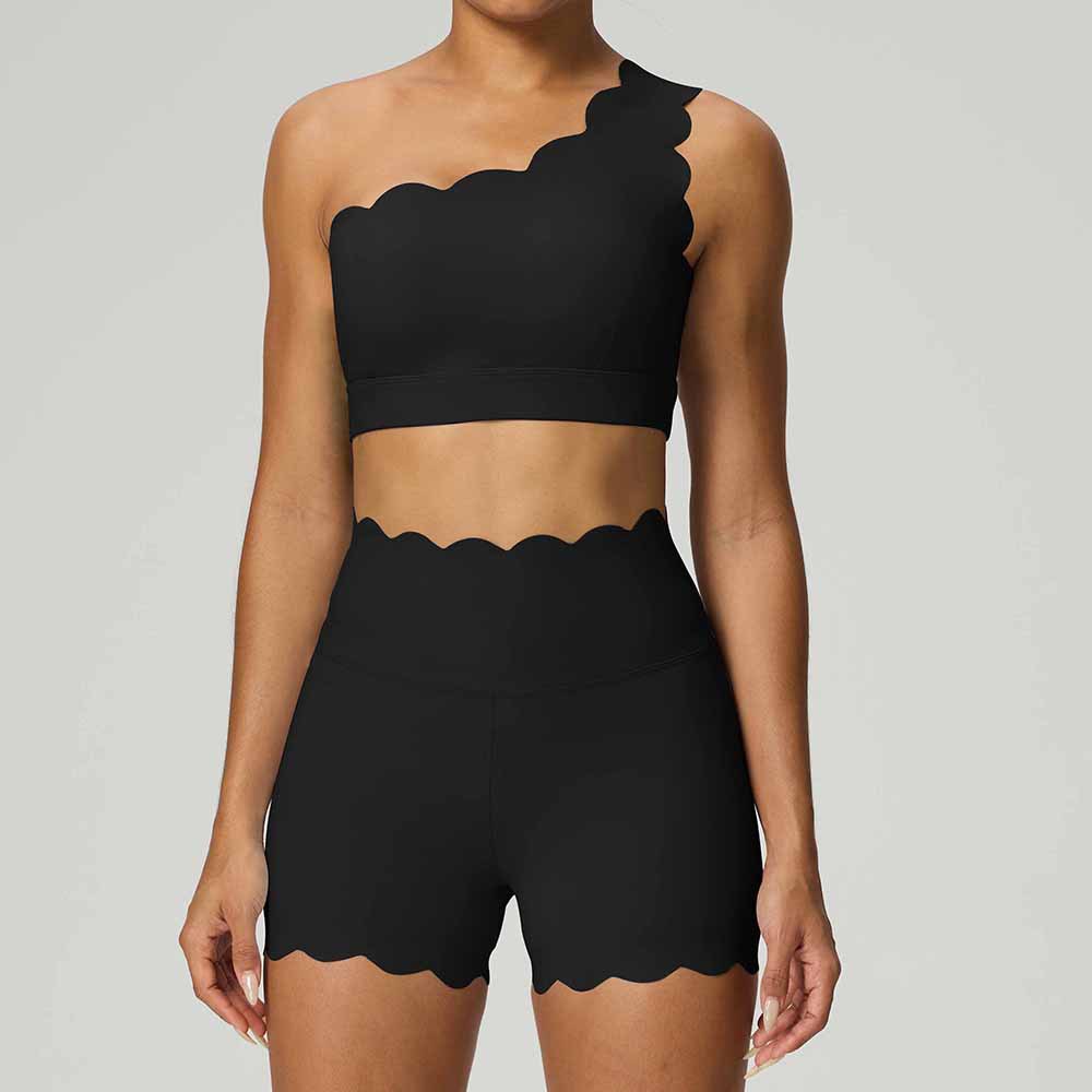 Moon back black single shoulder strap bra shorts