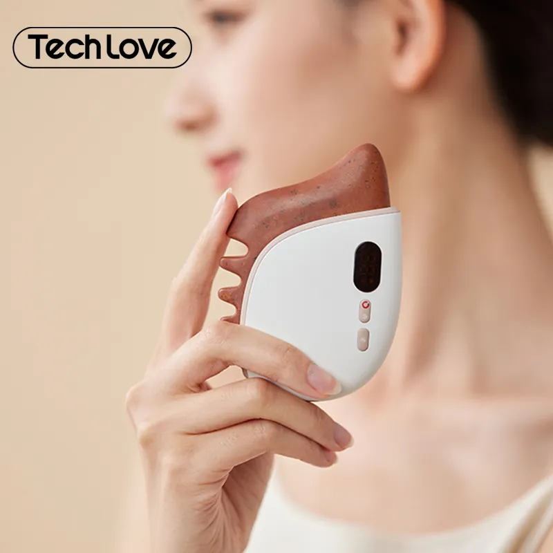 Techlove Gua Sha Estiramiento facial Micro corriente Uso en el hogar Equipo de belleza Masajeador de elevación de cara y cuello Dispositivo de elevación facial de iones