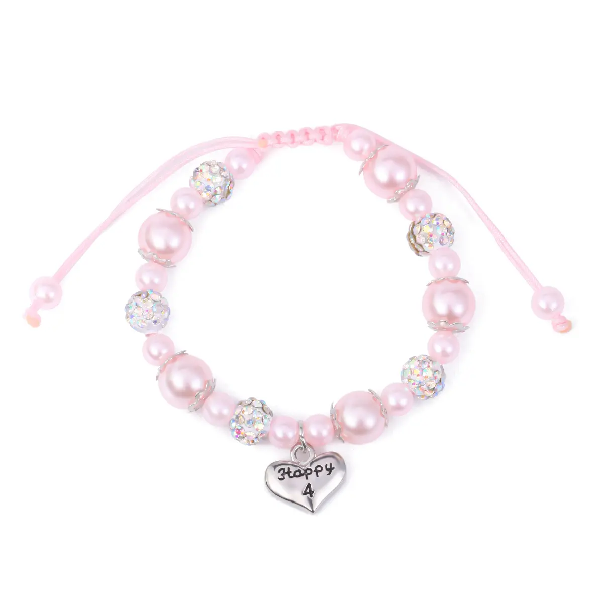 Creative Kid Jewelry Pink Ajustable Corazón Colgante Pulsera Linda Perla Tejida Pulsera Encanto