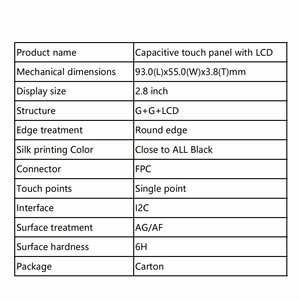 Panel táctil capacitivo de 2,8 pulgadas con LCD, interfaz I2C, superficie AG/AF, dureza 6H para dispositivos industriales - Product Image 6