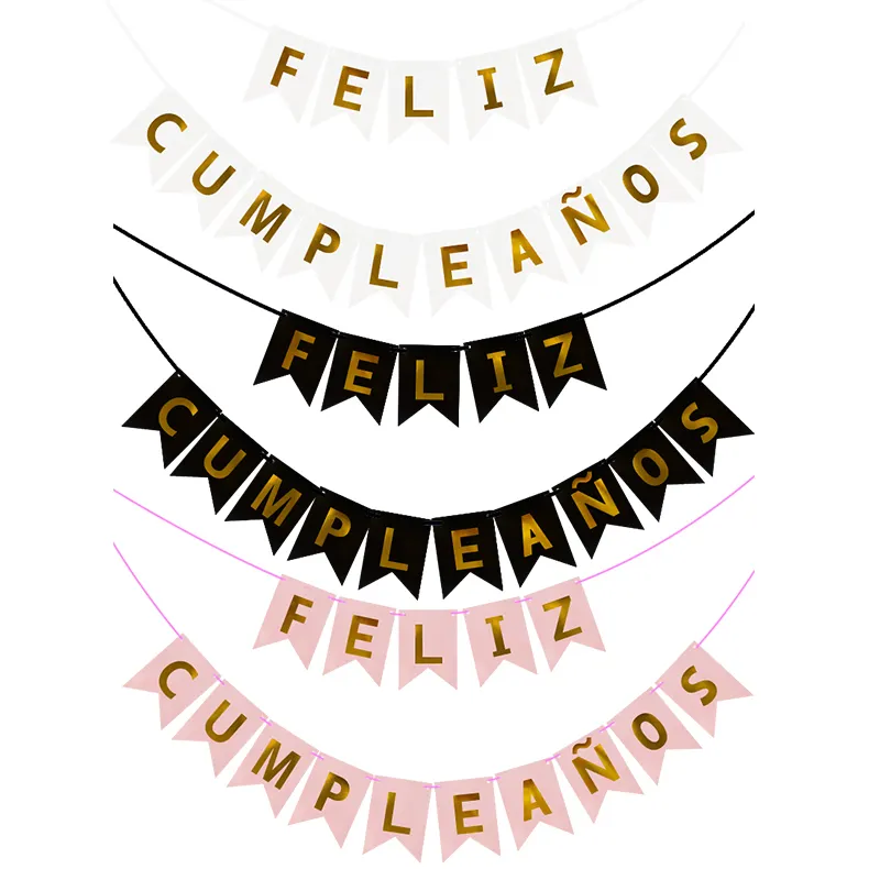 Bannière espagnole de joyeux anniversaire avec lettres Feliz Cumpleanos, guirlande en papier, drapeaux suspendus pour fête d'anniversaire, 1set