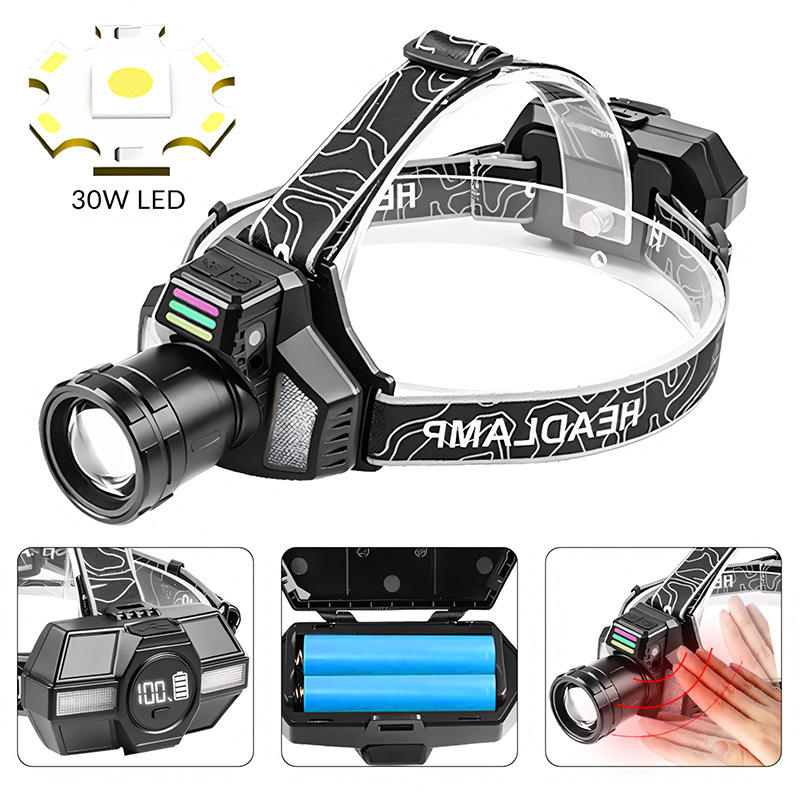 ไฟฉายคาดหัวเลเซอร์สีขาว T166 แบตเตอรี่ 2*18650 พร้อมสาย USB