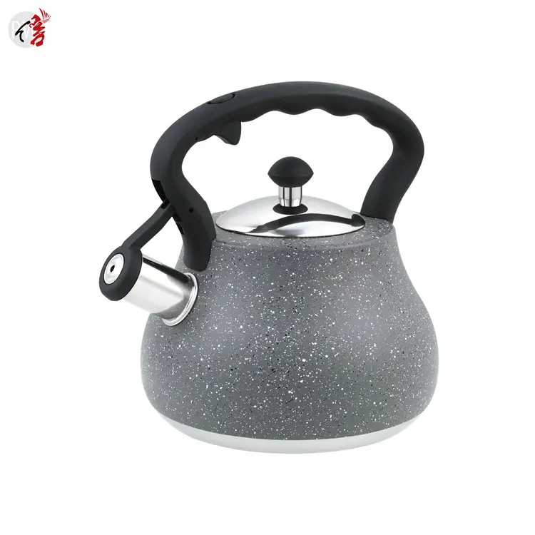 Чайник для горячей воды из нержавеющей стали с мраморным покрытием и силиконовой ручкой