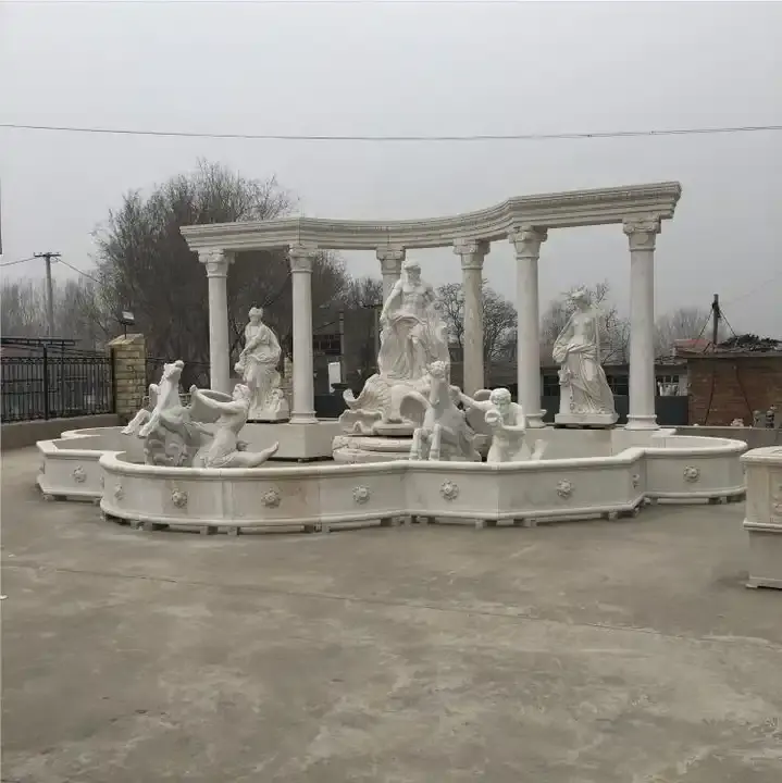 Açık manzara Hebei bahçe süsleri geleneksel JZ için aslan heykelleri ile mermer su çeşmesi heykel büyük doğal