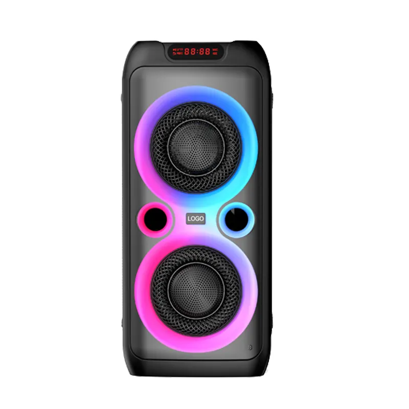Partybox Altavoz portátil para exteriores Altavoz Karoke Altavoz activo de plástico Reproductor de música Sistema de audio Fiesta Doble 8 pulgadas Negro