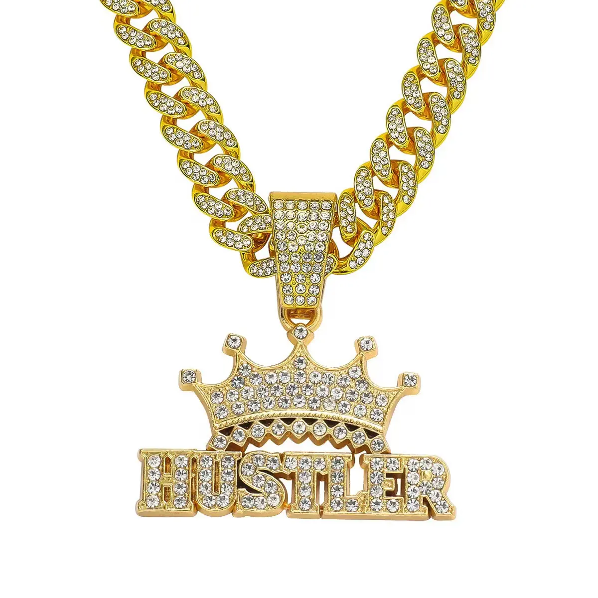 Новинка, подвеска с бриллиантами, английская буква В Стиле Хип-хоп, уличная Корона, ожерелье с бриллиантами для мужчин и женщин, большая золотая цепочка