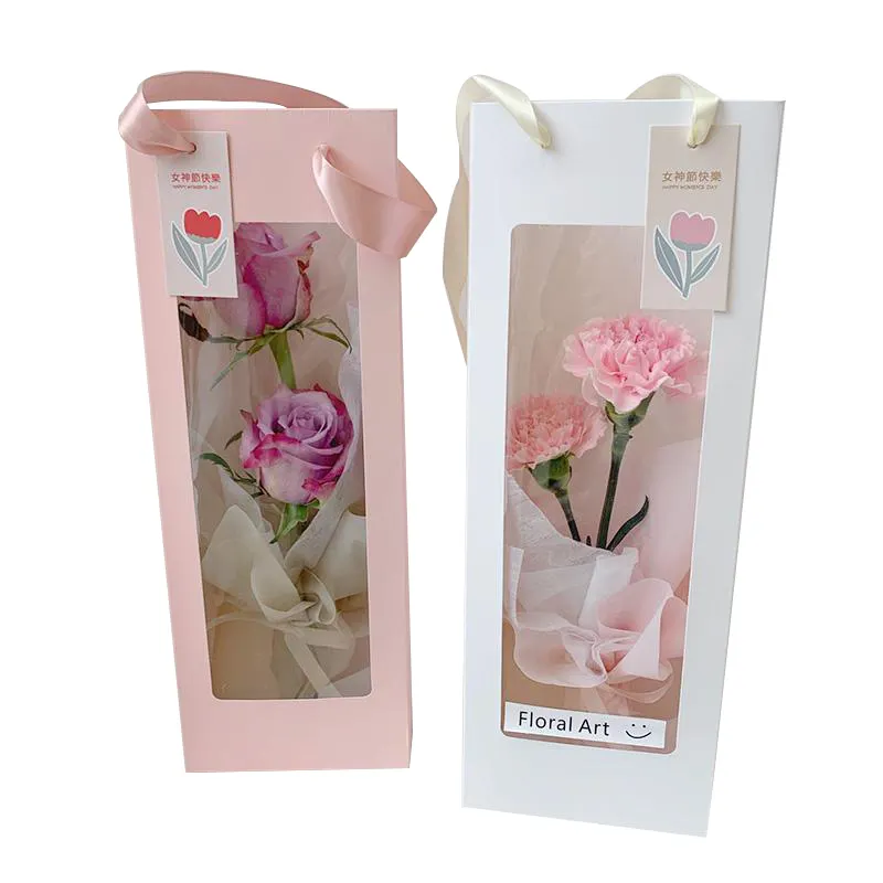 Bolsa de regalo de flores frescas, transparente, a prueba de agua, personalizada, con ventana de plástico, para novia